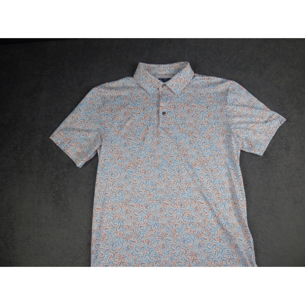Ben Hogan Performance Mens Small Polo Shirt Blue Orange Floral Golf Short Sleeve